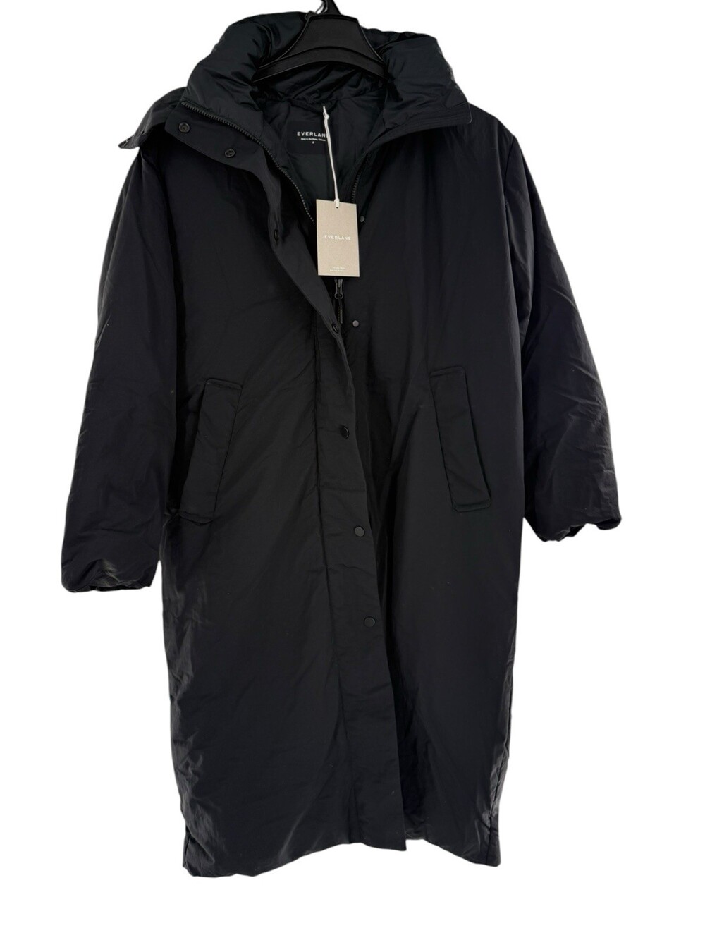 Everlane Womens The Down Cloud Duvet Long Puffer Coat Small Black Hood NWT